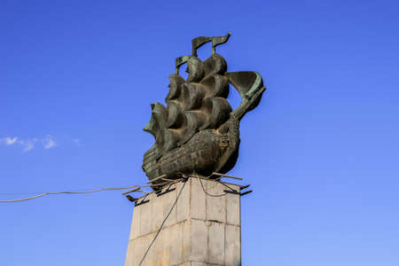 Kherson, Ukraine - July 22, 2020: Monument "Frigate" or Monument to the first shipwrights is a symbol of Kherson. Sculpture of a ship in honor of the first shipbuilders of the Black Sea Fleet (1972)のeditorial素材