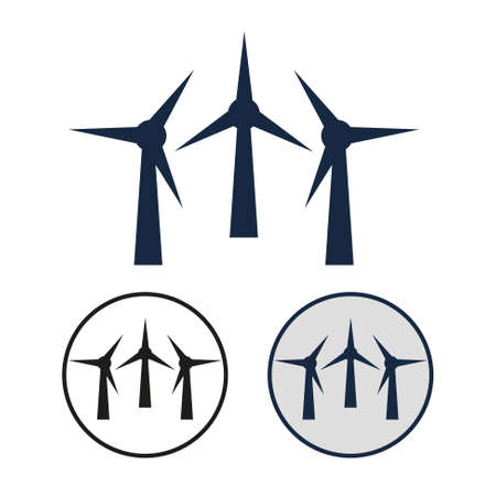 Simple vector icon of the wind turbine. Set of round black and white and color symbol of the field with wind energy converterのイラスト素材