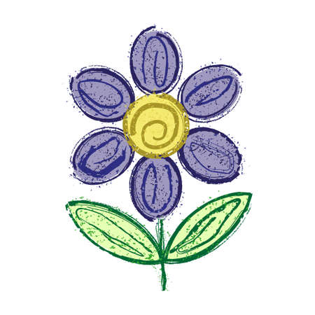 Creative vector color grunge flower icon. Simple flat doodle of blue flowering plant isolated on white backgroundのイラスト素材