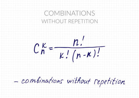 Combinations without repetition formula. Vector mathematical theorem handwritten on a checkered sheetのイラスト素材