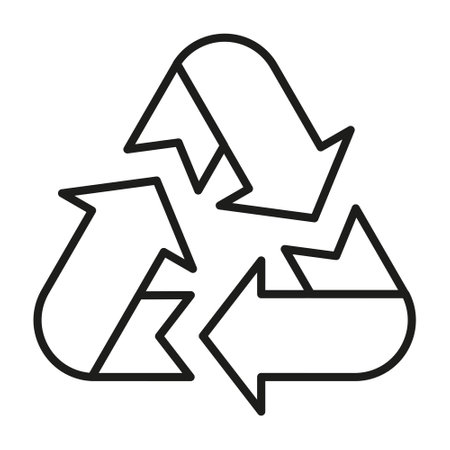 Eco waste recycling triangular sign. Simple outline black and white vector icon. Thin linesのイラスト素材