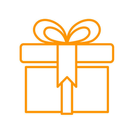 Box with bow. Gift symbol for web. Simple orange outline vector icon with thin linesのイラスト素材