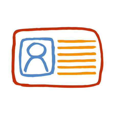 Blue-red-orange contour doodle of profile or resume with photo. Hand-drawn color line vector iconのイラスト素材