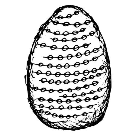 Dotted Easter Egg. Rough black and white freehand line vector drawing, isolated on transparent backgroundのイラスト素材