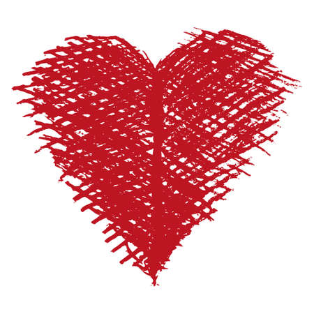 Creative hatching red heart isolated on transparent background. Abstract romantic vector icon drawn in pencilのイラスト素材