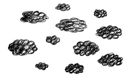 Set of hand-drawn with pencil clouds. Black and white rough freehand vector icons isolated on transparent backgroundのイラスト素材