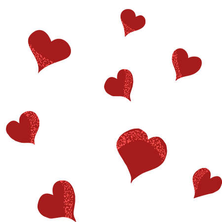 Vector seamless pattern with many red textured hearts. Set of hearts isolated on transparent...