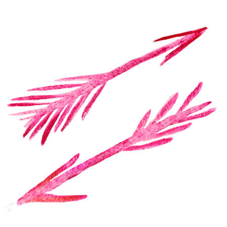 Two pink hand-drawn watercolor arrows. Decorative arrows in different directions, isolatedの写真素材