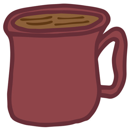 Cartoon doodle of a purple steel mug with tea. Simple vector color flat icon isolated on transparent backgroundのイラスト素材
