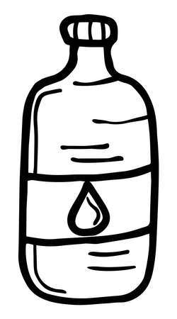 Childish freehand contour drawing of a plastic bottle of water. Simple cartoon black icon isolated on transparent backgroundのイラスト素材