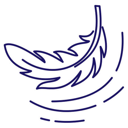 Simple vector icon with thin lines of the light bird feather. Blue outline pictogram isolated on transparent backgroundのイラスト素材