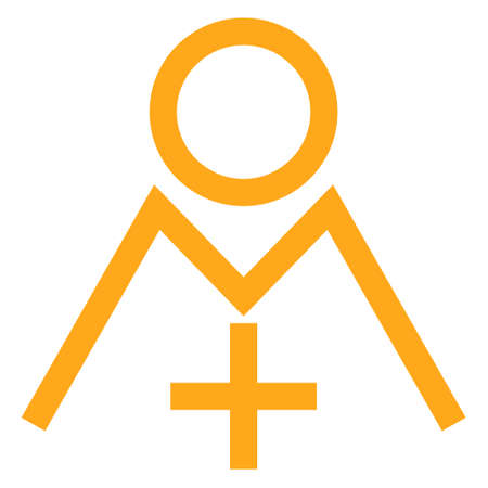 Yellow abstract modern vector icon of the human silhouette with a plus sign. Simple geometric minimal symbol isolated on transparent backgroundのイラスト素材