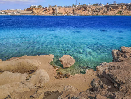 Top view of the Red Sea at Sharm el-Maya bay in Sharm El Sheikh, Egypt. Amazing seascape in the Sinai Peninsulaの写真素材