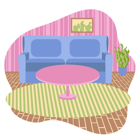 Empty room interior with sofa and round table. Simple modern cartoon vector illustration of the apartmentのイラスト素材