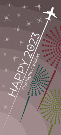 Brown New Year and Christmas Vertical Postcard for Airlines. Festive vector printable winter card...