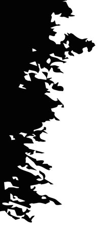 Black monochrome design element for overlay with torn border. Vector grunge scratched silhouette isolated on transparent backgroundのイラスト素材