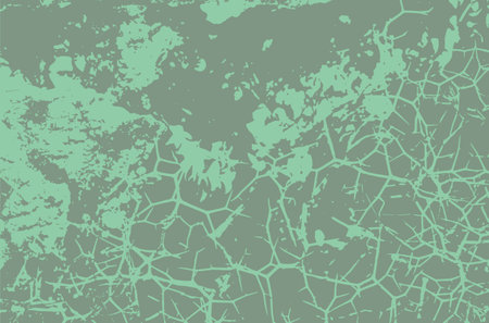 Green-turquoise grunge scratched shabby background with cracks and stains. Rough two-color vector texture for overlay. Silhouette of a bush with thorns on a rock slopeのイラスト素材