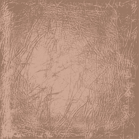 Grunge shabby vector blank square template with leather texture. Rough vintage brown monochrome background with scratches and abrasions, with copy spaceのイラスト素材