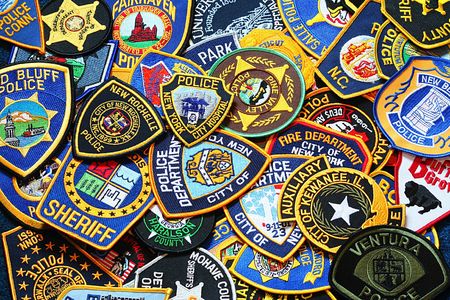 police and firefighters patchesの写真素材