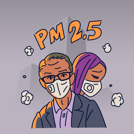 Man and woman are wearing n95 mask to protect outdoor air pollution