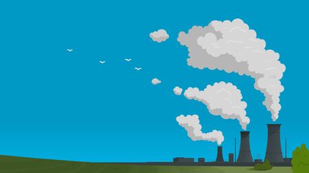 Nuclear energy power industry wth blue sky illustration backgroundのイラスト素材