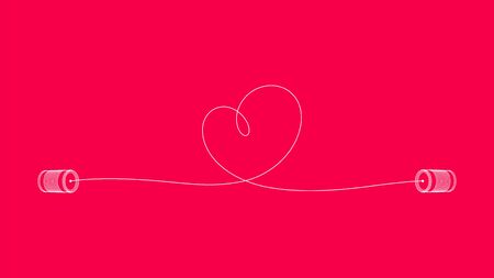 Tin can telephone connect totogether with heart ropeのイラスト素材