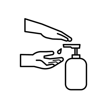 Hand press sanitizer alcohol gel bottle to cleaning disinfection and washing flat icon  vector backgroundのイラスト素材