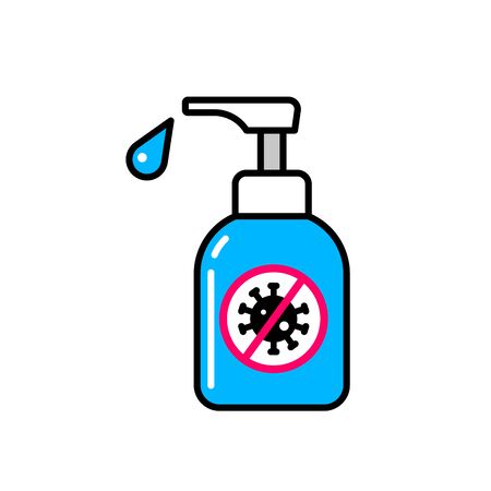 Sanitizer alcohol gel cleaning bottle flat colour icon vector backgroundのイラスト素材