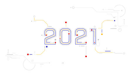 2021 tech new year digital number technology concept vector illustrationのイラスト素材