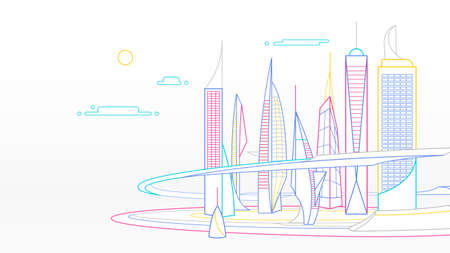 Tech building skyscrapers city line elements illustration backgroundのイラスト素材