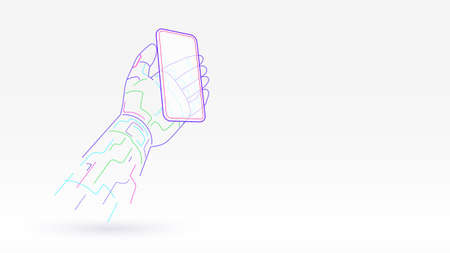 Smart phone in robot hand illustration tech connection elements backgroundのイラスト素材