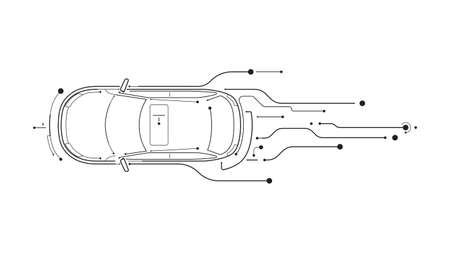 Autonomous artificial Intelligence smart car vector top view iconのイラスト素材