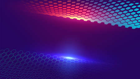 Digital neon color hexagonal pattern abstract texture tech background