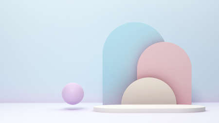 3D rendering for product or cosmetic show on stand display podium sweet pastel color geometric form...