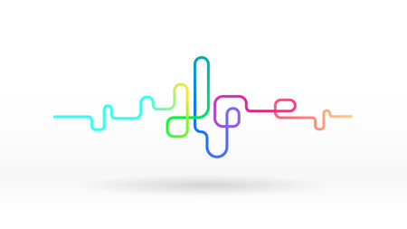 Digital tech chaotic elements wave rainbow gradient colour abstract backgroundのイラスト素材