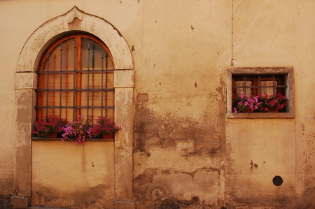old window in the village of san miniato, tuscany, italyの写真素材