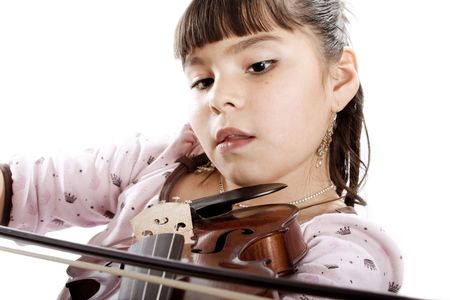Shot of girl playing violin - isolated on whiteの写真素材