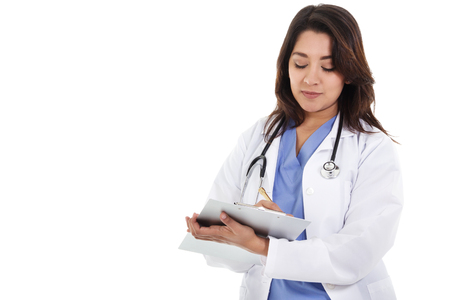 Stock image of a female health care worker isolated on white background with copy spaceの写真素材