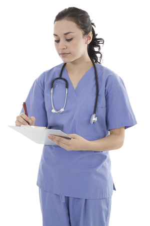 Stock image of a female health care worker isolated on white backgroundの写真素材
