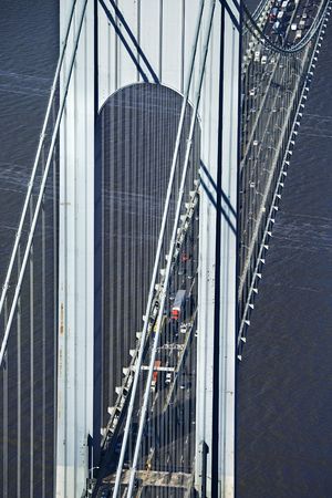 Aerial view of New York City's Verrazano-Narrow's bridge with traffic.の写真素材