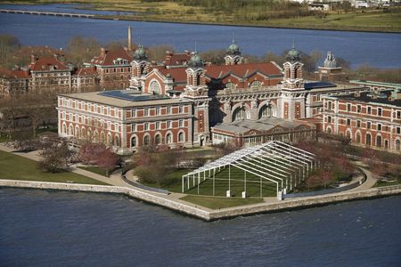 Aerial view of Ellis Island, New York City.の写真素材
