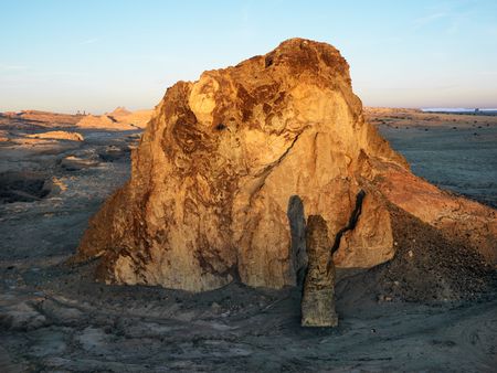 Aerial of scenic Arizona desert landscape with rock formation.の写真素材