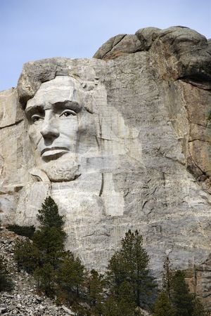 Abraham Lincoln carved in granite at Mount Rushmore National Monument, South Dakota.のeditorial素材