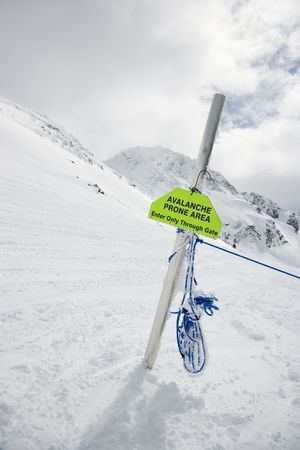 Avalanche warning sign in Whistler, Canada.の写真素材