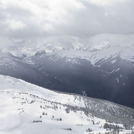 Scenic shot of moutain peaks in Whistler, Canada.の写真素材