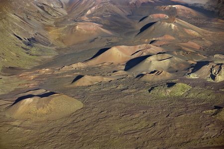Aerial view of craters in Haleakala National Park, Maui, Hawaii.の写真素材