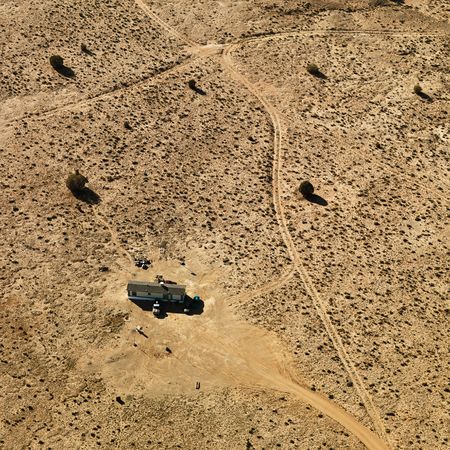 Aerial of trailer home in Arizona desert.の写真素材