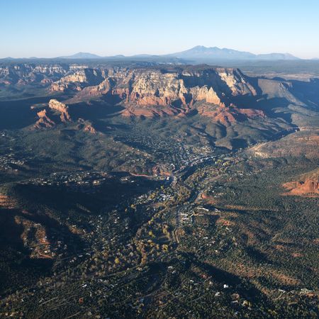 Aerial of scenic small town in Arizona.の写真素材