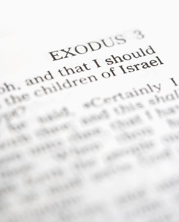 Selective focus of Exodus verses in open Holy Bible.の写真素材