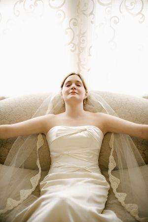 Portrait of Caucasian bride in tranquil state.の写真素材